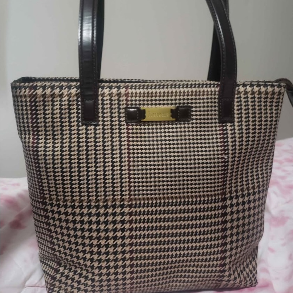 Polo Ralph Lauren Houndstooth Shoulder Bag - Black and Tan